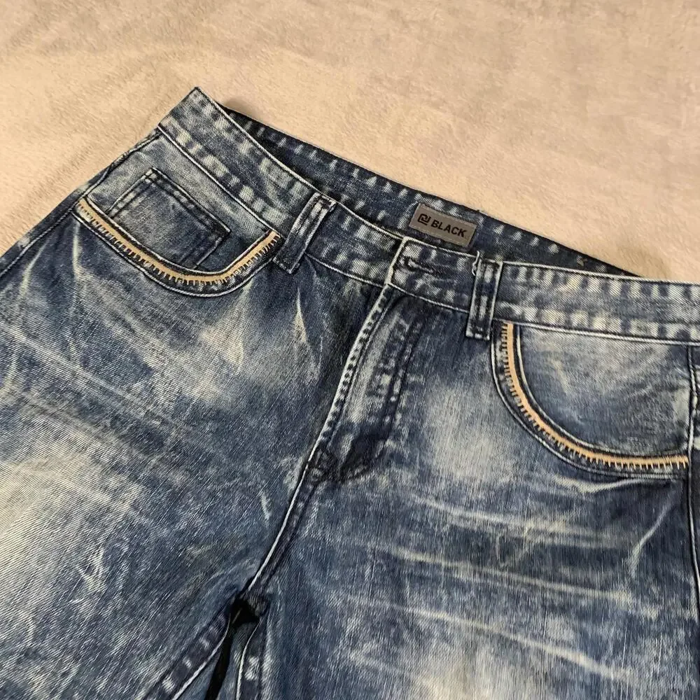 Black Jeans Mens 30x32 Blue Relaxed‎ Straight Leg Distressed Denim Vintage Style